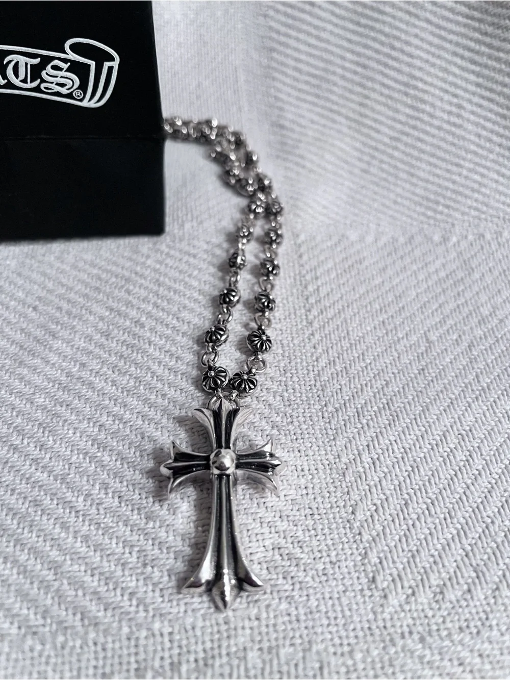 Chrome Hearts Floral Bead Silver Cross Pendant Necklace